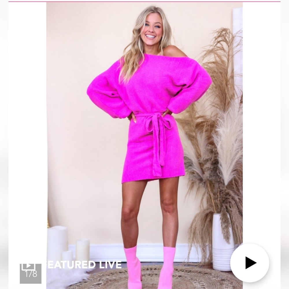 Pink off the shoulder sweater dress